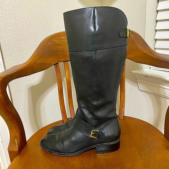 Ralph Lauren Maritza Black Leather Tall Boots 9B - Picture 1 of 12